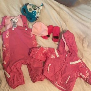 Columbia pink, 12 month girls snowsuit bundle